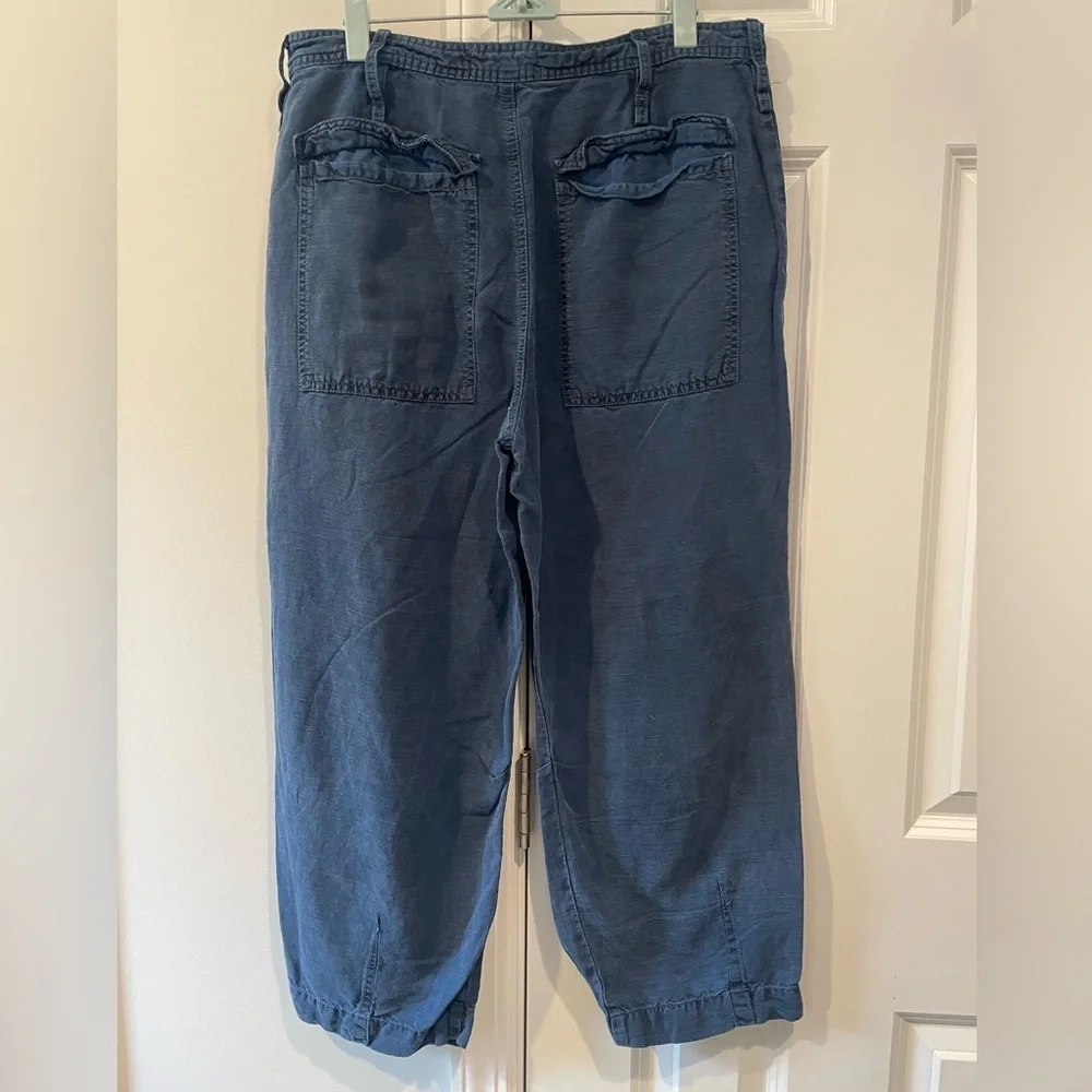 Anthropologie Audra Linen Blend Cropped Utility Pants in Blue Size 30 - Picture 3 of 8